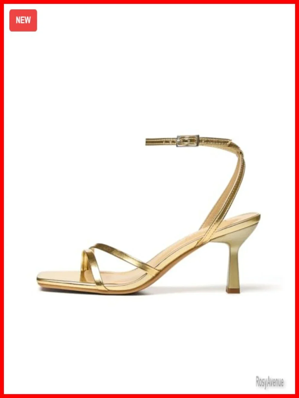 Strappy Stiletto Kitten Heels Ankle Strap Sandals Square Open Toe Faux Leather